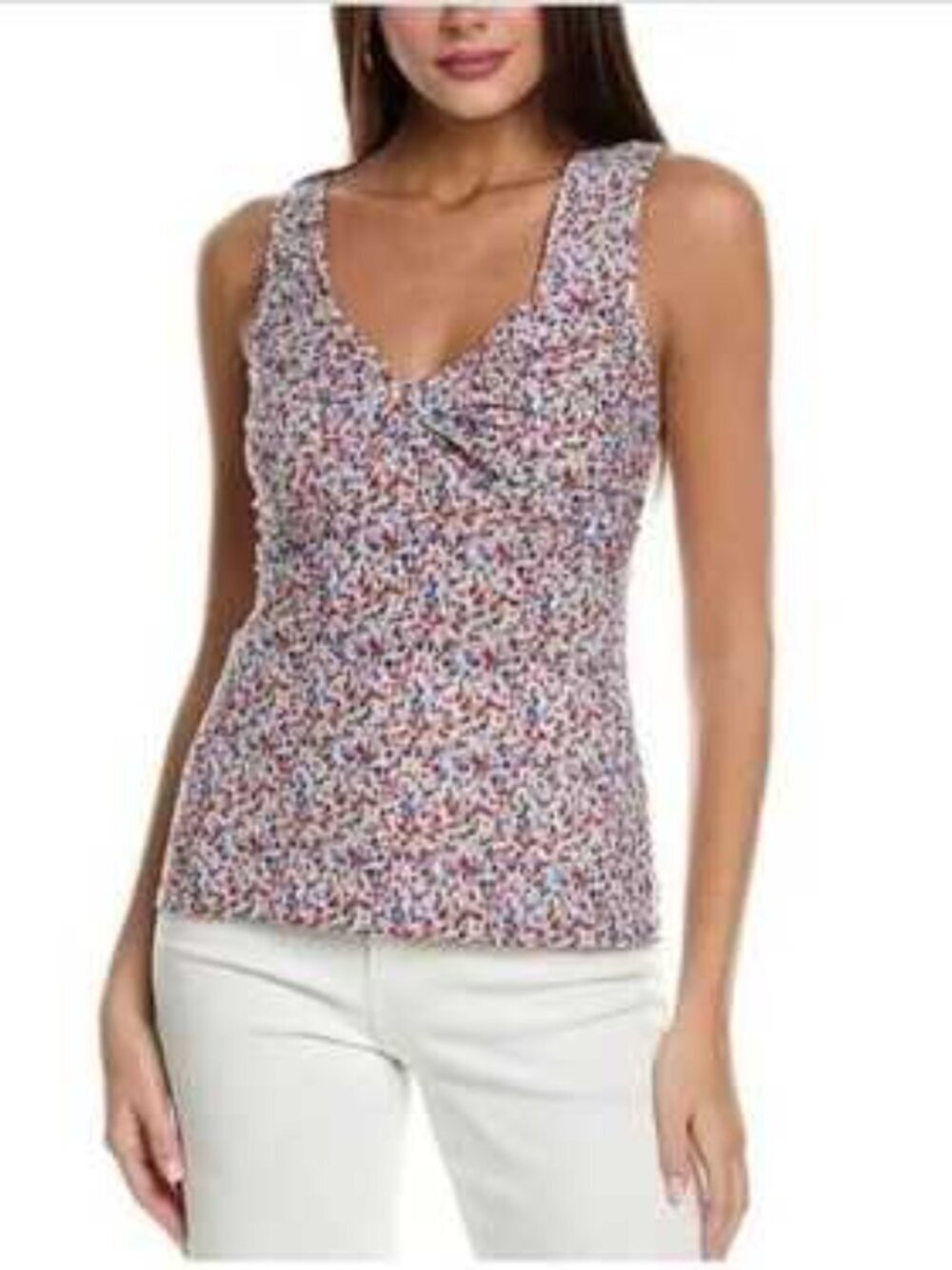 Cabi Bustier tank top shirt blouse confetti twist mesh stretch blue new Medium